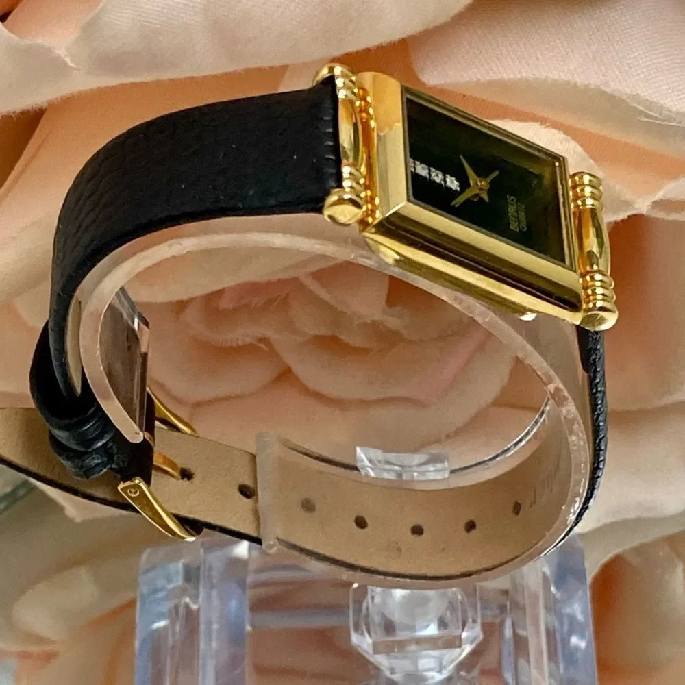 Vintage Benrus Diamond Accented Dial Dress Watch with Leather Strap